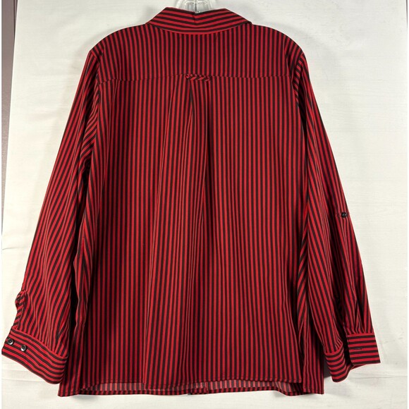Notations  Women's Wrinkle Free Black and Red Striped Button Up Blouse XL  NWT - Picture 2 of 6